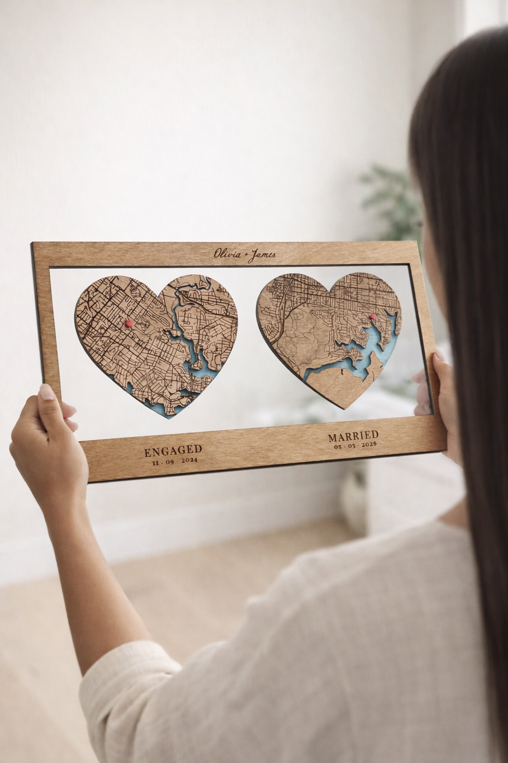 Personalised Anniversary Gift & Wedding Gift - Custom Wood Map
