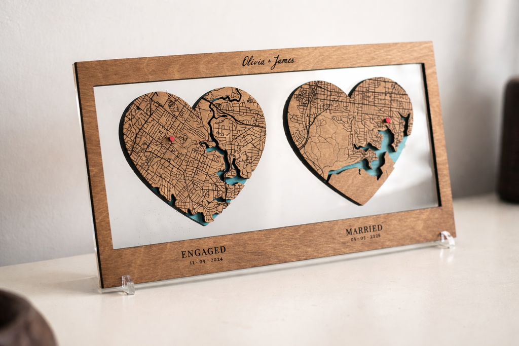 Wedding and engaged timeline layered wood map gift