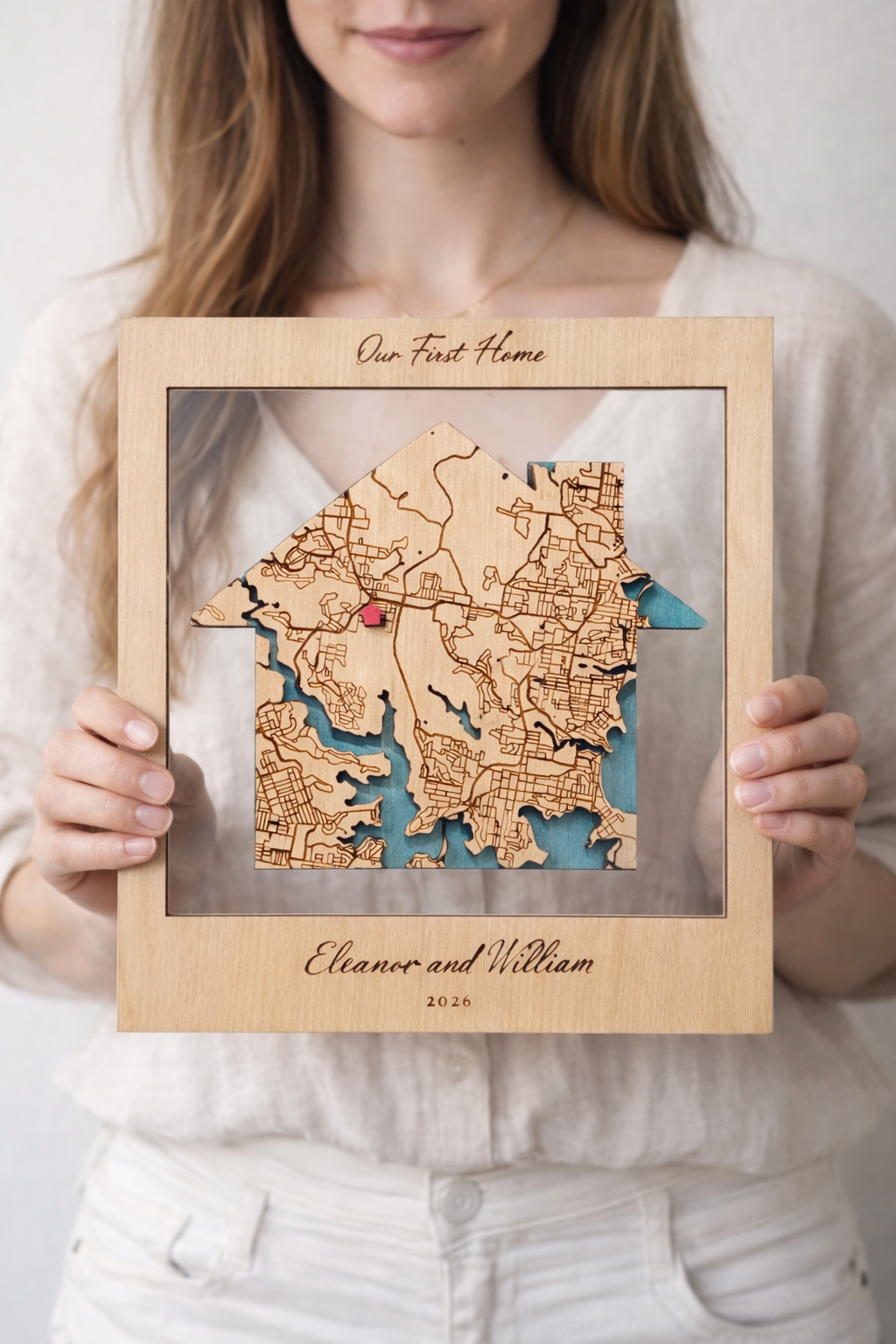 Our first home wood map gift Australia