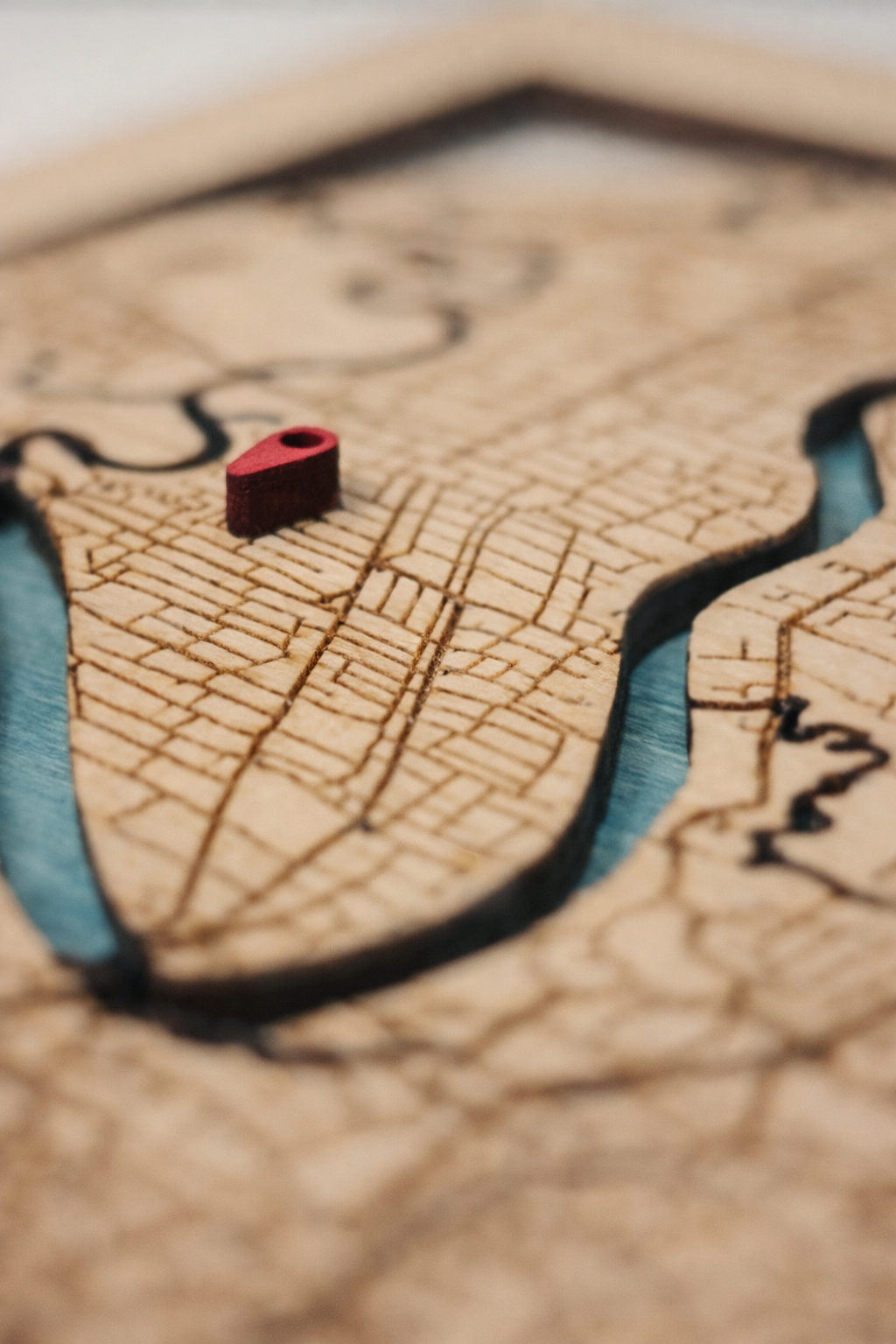 Our first home wood map gift close up